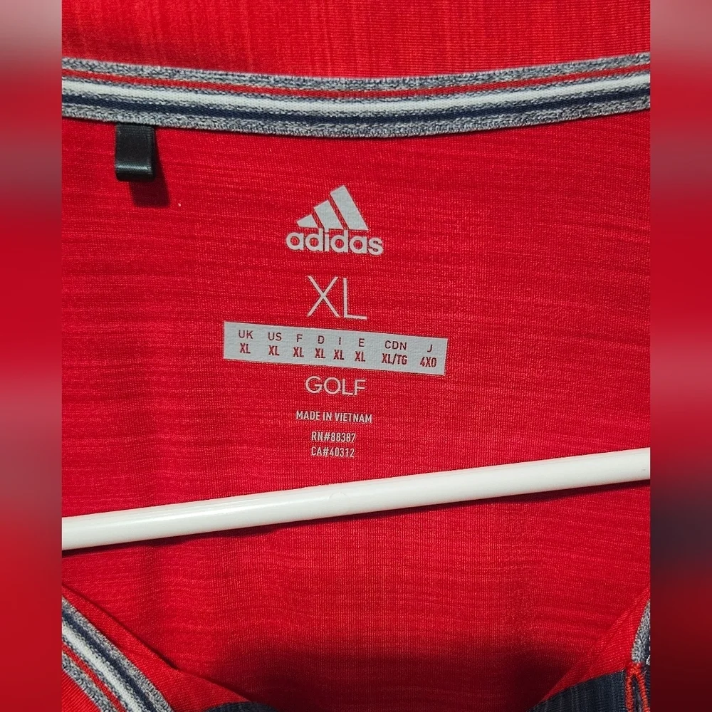 Adidas XL Mens Golf Polo Red & Navy Short Sleeve USA Sleeve B8